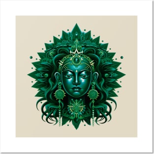 Radiant Goddess Green Tara: Mandalic Portrait of Divine Beauty Posters and Art